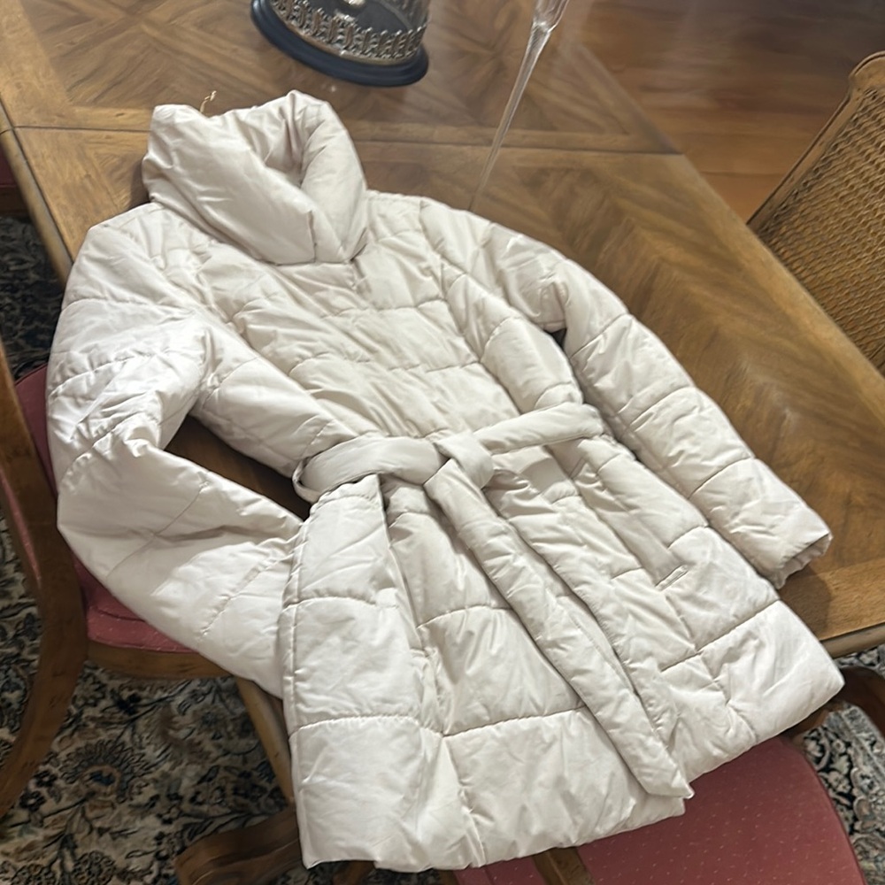 Women's Cream Belted Quilted Jacket Womens L